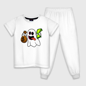 Детская пижама хлопок с принтом Призрак с деньгами в Екатеринбурге, 100% хлопок |  брюки и футболка прямого кроя, без карманов, на брюках мягкая резинка на поясе и по низу штанин
 | ghost | money | деньги | доллар | призрак
