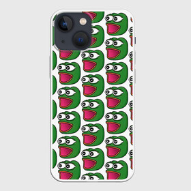 Чехол для iPhone 13 mini с принтом Poggers Pattern в Екатеринбурге,  |  | Тематика изображения на принте: kekw | mem | pepe | pog | pogchamp | poggers | smile | smiles | twitch | мемы | пепе | рофлан | смайл | смайлы | твитч