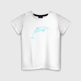 Детская футболка хлопок с принтом Дельфин неоновый в Екатеринбурге, 100% хлопок | круглый вырез горловины, полуприлегающий силуэт, длина до линии бедер | dolphin | дельфин | морские | неон | неоновый | с дельфином | сетка