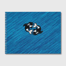 Альбом для рисования с принтом Две косатки в Екатеринбурге, 100% бумага
 | матовая бумага, плотность 200 мг. | whale | кит | косатка | косатки | на синем | с косатками