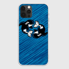 Чехол для iPhone 12 Pro с принтом Две косатки в Екатеринбурге, силикон | область печати: задняя сторона чехла, без боковых панелей | whale | кит | косатка | косатки | на синем | с косатками