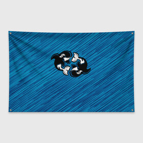 Флаг-баннер с принтом Две косатки в Екатеринбурге, 100% полиэстер | размер 67 х 109 см, плотность ткани — 95 г/м2; по краям флага есть четыре люверса для крепления | whale | кит | косатка | косатки | на синем | с косатками