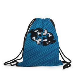 Рюкзак-мешок 3D с принтом Две косатки в Екатеринбурге, 100% полиэстер | плотность ткани — 200 г/м2, размер — 35 х 45 см; лямки — толстые шнурки, застежка на шнуровке, без карманов и подкладки | whale | кит | косатка | косатки | на синем | с косатками