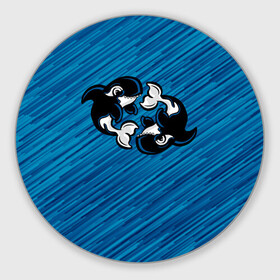 Коврик для мышки круглый с принтом Две косатки в Екатеринбурге, резина и полиэстер | круглая форма, изображение наносится на всю лицевую часть | whale | кит | косатка | косатки | на синем | с косатками