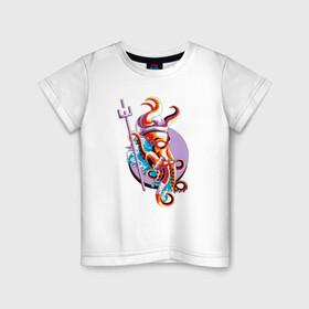 Детская футболка хлопок с принтом Осьминог с трезубцем в Екатеринбурге, 100% хлопок | круглый вырез горловины, полуприлегающий силуэт, длина до линии бедер | cute | octopus | милый | осьминог | осьминожка | тентакли | трезубец
