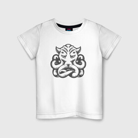 Детская футболка хлопок с принтом Кракен в Екатеринбурге, 100% хлопок | круглый вырез горловины, полуприлегающий силуэт, длина до линии бедер | Тематика изображения на принте: cute | kraken | octopus | кракен | осьминог | осьминожка | тату | татуировка | тентакли