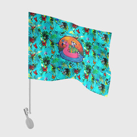 Флаг для автомобиля с принтом Скелет в надувном Фламинго в Екатеринбурге, 100% полиэстер | Размер: 30*21 см | закат | купание | лето | отдых | пляж | скелет | туризм | фламинго