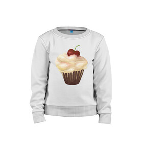 Детский свитшот хлопок с принтом Cupcake with cherry art в Екатеринбурге, 100% хлопок | круглый вырез горловины, эластичные манжеты, пояс и воротник | Тематика изображения на принте: art | cherry | cooking | cupcake | vypichka | yummy | арт | вишня | вкусняшка | выпичка | кекс | кулинария