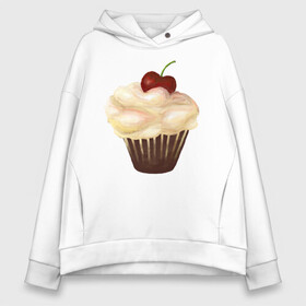 Женское худи Oversize хлопок с принтом Cupcake with cherry art в Екатеринбурге, френч-терри — 70% хлопок, 30% полиэстер. Мягкий теплый начес внутри —100% хлопок | боковые карманы, эластичные манжеты и нижняя кромка, капюшон на магнитной кнопке | art | cherry | cooking | cupcake | vypichka | yummy | арт | вишня | вкусняшка | выпичка | кекс | кулинария