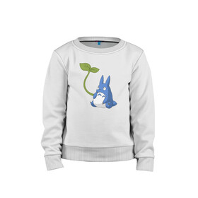 Детский свитшот хлопок с принтом Chibi blue totoro в Екатеринбурге, 100% хлопок | круглый вырез горловины, эластичные манжеты, пояс и воротник | anime | chibi | hayao | miyazaki | neighbor | totoro | аниме | миядзаки | сосед | тоторо | хаяо | чиби