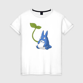 Женская футболка хлопок с принтом Chibi blue totoro в Екатеринбурге, 100% хлопок | прямой крой, круглый вырез горловины, длина до линии бедер, слегка спущенное плечо | anime | chibi | hayao | miyazaki | neighbor | totoro | аниме | миядзаки | сосед | тоторо | хаяо | чиби
