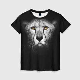Женская футболка 3D с принтом Гепард в Екатеринбурге, 100% полиэфир ( синтетическое хлопкоподобное полотно) | прямой крой, круглый вырез горловины, длина до линии бедер | animal | cheetah | wild | гепард | чернобелый