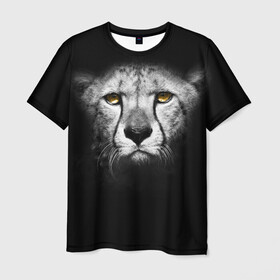 Мужская футболка 3D с принтом Гепард в Екатеринбурге, 100% полиэфир | прямой крой, круглый вырез горловины, длина до линии бедер | animal | cheetah | wild | гепард | чернобелый