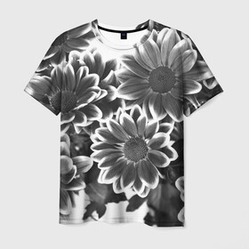 Мужская футболка 3D с принтом Цветочный Узор в Екатеринбурге, 100% полиэфир | прямой крой, круглый вырез горловины, длина до линии бедер | floral | flowers | флора | цветы | чернобелый