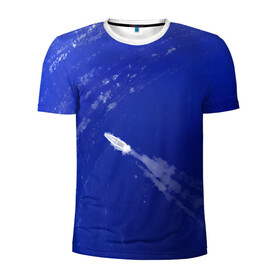 Мужская футболка 3D спортивная с принтом Катер и море в Екатеринбурге, 100% полиэстер с улучшенными характеристиками | приталенный силуэт, круглая горловина, широкие плечи, сужается к линии бедра | арт | белый | иллюстрация | катер | море | плыть | принт | синий | фон