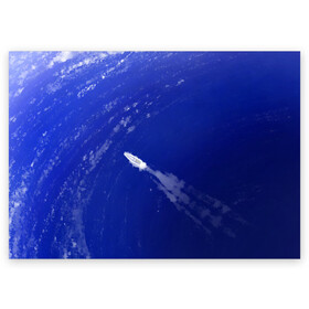 Поздравительная открытка с принтом Катер и море в Екатеринбурге, 100% бумага | плотность бумаги 280 г/м2, матовая, на обратной стороне линовка и место для марки
 | арт | белый | иллюстрация | катер | море | плыть | принт | синий | фон