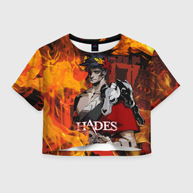 Женская футболка Crop-top 3D с принтом Hades в Екатеринбурге, 100% полиэстер | круглая горловина, длина футболки до линии талии, рукава с отворотами | hades | zagreus | аид | греческие боги | дионис | загрей | зевс