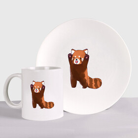 Набор: тарелка + кружка с принтом Нападение милой панды в Екатеринбурге, керамика | Кружка: объем — 330 мл, диаметр — 80 мм. Принт наносится на бока кружки, можно сделать два разных изображения. 
Тарелка: диаметр - 210 мм, диаметр для нанесения принта - 120 мм. | Тематика изображения на принте: арт | красная панда | красный медвежонок | медведь | медвежонок | панда | рисунок | рыжая панда