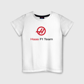 Детская футболка хлопок с принтом Haas F1 Team в Екатеринбурге, 100% хлопок | круглый вырез горловины, полуприлегающий силуэт, длина до линии бедер | Тематика изображения на принте: f1 | haas | грожан | магнуссен | мазепин | ф1 | феррари | формула 1 | хаас