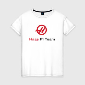 Женская футболка хлопок с принтом Haas F1 Team в Екатеринбурге, 100% хлопок | прямой крой, круглый вырез горловины, длина до линии бедер, слегка спущенное плечо | f1 | haas | грожан | магнуссен | мазепин | ф1 | феррари | формула 1 | хаас