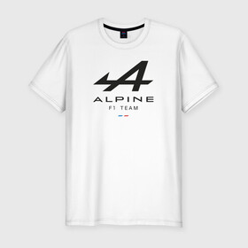 Мужская футболка хлопок Slim с принтом Alpine F1 team в Екатеринбурге, 92% хлопок, 8% лайкра | приталенный силуэт, круглый вырез ворота, длина до линии бедра, короткий рукав | Тематика изображения на принте: alpine | f1 | renault | team | рено | ф1 | фернандо алонсо | формула 1