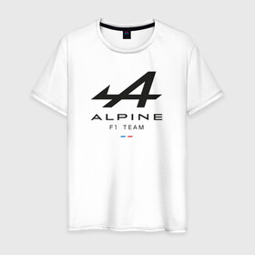 Мужская футболка хлопок с принтом Alpine F1 team в Екатеринбурге, 100% хлопок | прямой крой, круглый вырез горловины, длина до линии бедер, слегка спущенное плечо. | alpine | f1 | renault | team | рено | ф1 | фернандо алонсо | формула 1
