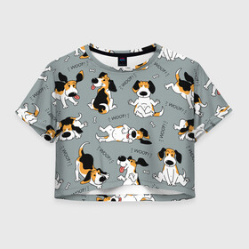 Женская футболка Crop-top 3D с принтом Собаки Бигли в Екатеринбурге, 100% полиэстер | круглая горловина, длина футболки до линии талии, рукава с отворотами | dog | бигли | бигль | животные | пес | природа | собака | собаки | собакчка | собачки