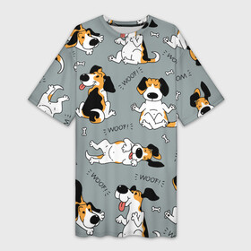 Платье-футболка 3D с принтом Собаки Бигли в Екатеринбурге,  |  | dog | бигли | бигль | животные | пес | природа | собака | собаки | собакчка | собачки