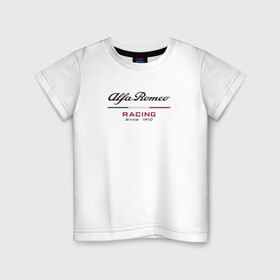 Детская футболка хлопок с принтом Alfa Romeo F1 Team в Екатеринбурге, 100% хлопок | круглый вырез горловины, полуприлегающий силуэт, длина до линии бедер | alfa romeo | f1 | formula 1 | team | альфе ромео | антонио джовинации | кими райкконен | логотип | ф1 | формула 1