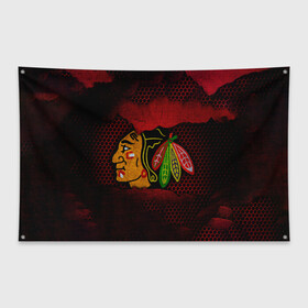 Флаг-баннер с принтом CHICAGO NHL в Екатеринбурге, 100% полиэстер | размер 67 х 109 см, плотность ткани — 95 г/м2; по краям флага есть четыре люверса для крепления | blackhawks | chicago | iron | logo | nhl | red | sport | usa | блэкхоукс | железо | логотип | нхл | сетка | спорт | сша | хоккей | чикаго