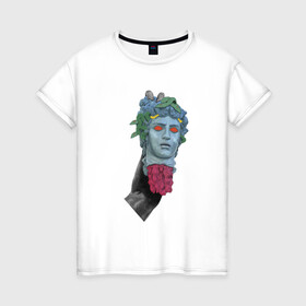 Женская футболка хлопок с принтом Современный Давид в Екатеринбурге, 100% хлопок | прямой крой, круглый вырез горловины, длина до линии бедер, слегка спущенное плечо | аполлон | гаргона | иллюстратор | музей | статуя