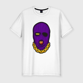 Мужская футболка хлопок Slim с принтом DaBaby Purple Mask в Екатеринбурге, 92% хлопок, 8% лайкра | приталенный силуэт, круглый вырез ворота, длина до линии бедра, короткий рукав | gangster | golden | mask | music | rappers