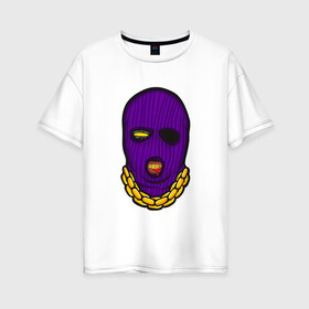 Женская футболка хлопок Oversize с принтом DaBaby Purple Mask в Екатеринбурге, 100% хлопок | свободный крой, круглый ворот, спущенный рукав, длина до линии бедер
 | gangster | golden | mask | music | rappers