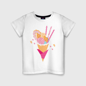 Детская футболка хлопок с принтом Кавай в Екатеринбурге, 100% хлопок | круглый вырез горловины, полуприлегающий силуэт, длина до линии бедер | cats | ice cream | japan | kawai | sweets | кавай | коты | мороженное | сладости | япония