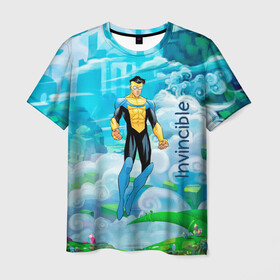 Мужская футболка 3D с принтом Неуязвимый (Invincible) в Екатеринбурге, 100% полиэфир | прямой крой, круглый вырез горловины, длина до линии бедер | damien darkblood | invincible | superman | марк грэйсон | мультсериал | неуязвимый | супергерой