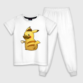 Детская пижама хлопок с принтом Пикачу детектив в Екатеринбурге, 100% хлопок |  брюки и футболка прямого кроя, без карманов, на брюках мягкая резинка на поясе и по низу штанин
 | anime | picachu | pikachu | аниме | милый | пика | пикачу | покебол | покемон