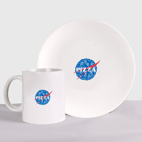 Набор: тарелка + кружка с принтом NASA Pizza в Екатеринбурге, керамика | Кружка: объем — 330 мл, диаметр — 80 мм. Принт наносится на бока кружки, можно сделать два разных изображения. 
Тарелка: диаметр - 210 мм, диаметр для нанесения принта - 120 мм. | Тематика изображения на принте: mars | moon | nasa | астероид | астронавт | астрономия | вселенная | гагарин | галактика | земля | илон | комета | космонавт | космос | луна | марс | маск | наса | небо | нло | пицца | планета | пришелец | ракета