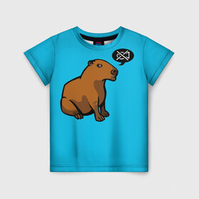 Детская футболка 3D с принтом Капибара в Екатеринбурге, 100% гипоаллергенный полиэфир | прямой крой, круглый вырез горловины, длина до линии бедер, чуть спущенное плечо, ткань немного тянется | грызун | животное | звери | зверь | капибара