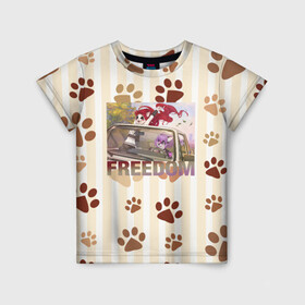 Детская футболка 3D с принтом Свободу фурри в Екатеринбурге, 100% гипоаллергенный полиэфир | прямой крой, круглый вырез горловины, длина до линии бедер, чуть спущенное плечо, ткань немного тянется | freedom | furry | драйв | зверолюди | лапки | рокнролл | свобода | фурри