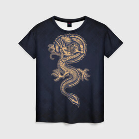 Женская футболка 3D с принтом Дракон в Екатеринбурге, 100% полиэфир ( синтетическое хлопкоподобное полотно) | прямой крой, круглый вырез горловины, длина до линии бедер | dragon | дракон | драконами | драконом | дракоша | иероглиф | мифология