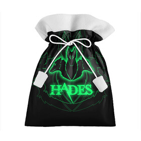 Подарочный 3D мешок с принтом Hades в Екатеринбурге, 100% полиэстер | Размер: 29*39 см | Тематика изображения на принте: hades | roguelike | бесконечные круги ада | волки | зелёные | компьютерная игра | светящиеся | эмблема