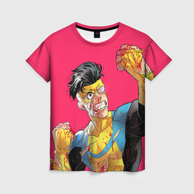 Женская футболка 3D с принтом Неуязвимый в Екатеринбурге, 100% полиэфир ( синтетическое хлопкоподобное полотно) | прямой крой, круглый вырез горловины, длина до линии бедер | allen | invincible | omni man | omniman | superhero | алиен | аллен | инвинсибл | неуязвимый | омнимэн | супергерои