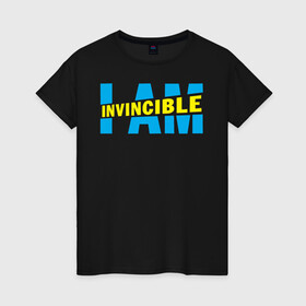 Женская футболка хлопок с принтом I am Invincible в Екатеринбурге, 100% хлопок | прямой крой, круглый вырез горловины, длина до линии бедер, слегка спущенное плечо | allen | invincible | omni man | omniman | superhero | алиен | аллен | инвинсибл | неуязвимый | омнимэн | супергерои
