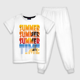 Детская пижама хлопок с принтом SUMMER TIME в Екатеринбурге, 100% хлопок |  брюки и футболка прямого кроя, без карманов, на брюках мягкая резинка на поясе и по низу штанин
 | beach | holiday | print | sea | summer | sun | лето | море | острова | отдых | отпуск | пальмы | песок | пляж | солнце