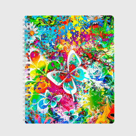 Тетрадь с принтом ЯРКИЕ КРАСКИ в Екатеринбурге, 100% бумага | 48 листов, плотность листов — 60 г/м2, плотность картонной обложки — 250 г/м2. Листы скреплены сбоку удобной пружинной спиралью. Уголки страниц и обложки скругленные. Цвет линий — светло-серый
 | Тематика изображения на принте: butterfly | color | flower | rainbow | summer | бабочки | брызги | краски | лето | радуга | цвета | цветы