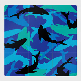 Магнитный плакат 3Х3 с принтом Акулы паттерн в Екатеринбурге, Полимерный материал с магнитным слоем | 9 деталей размером 9*9 см | shark | акула | акулы | жители | клыки | море | морские | океан | рыба