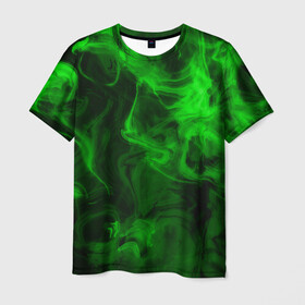Мужская футболка 3D с принтом Неоновый дым (зеленый) в Екатеринбурге, 100% полиэфир | прямой крой, круглый вырез горловины, длина до линии бедер | smoke | дым | импарение | неон | смог