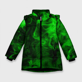 Зимняя куртка для девочек 3D с принтом Неоновый дым (зеленый) в Екатеринбурге, ткань верха — 100% полиэстер; подклад — 100% полиэстер, утеплитель — 100% полиэстер. | длина ниже бедра, удлиненная спинка, воротник стойка и отстегивающийся капюшон. Есть боковые карманы с листочкой на кнопках, утяжки по низу изделия и внутренний карман на молнии. 

Предусмотрены светоотражающий принт на спинке, радужный светоотражающий элемент на пуллере молнии и на резинке для утяжки. | smoke | дым | импарение | неон | смог