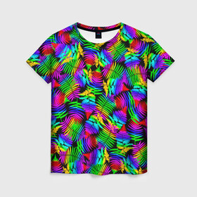 Женская футболка 3D с принтом Неоновый папоротник в Екатеринбурге, 100% полиэфир ( синтетическое хлопкоподобное полотно) | прямой крой, круглый вырез горловины, длина до линии бедер | neon | summer | tropical | азия | ветки | джунгли | жара | зелень | красочный | лето | листья | неоновые цвета | остров | отпуск | пальмы | папоротник | пляж | природа | путешествие | радужный | растения | таиланд