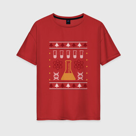 Женская футболка хлопок Oversize с принтом Наука | Science Вязаный свитер в Екатеринбурге, 100% хлопок | свободный крой, круглый ворот, спущенный рукав, длина до линии бедер
 | art | chemisty | dna | geek | geeky | knit | nerd | nerdy | ugly sweater | арт | атомное ядро | вязаный рисунок | вязка | гик | для гиков | для умников | днк | колба | колбы | научный рисунок | нейтрон | нерд | протон | спицами | умник